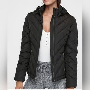 Express Black Hooded Puffer Jacket Zip Front – Excellent Condition- Size L